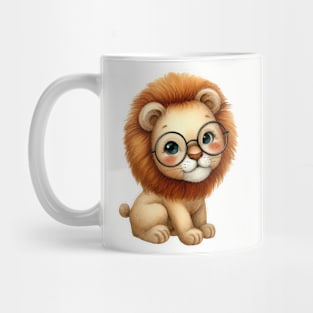 Funny cute lion in glasses watercolor paint Mug